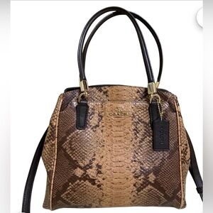 Coach Minetta crossbody bag crafted from brown snakeskin-embossed leather EUC